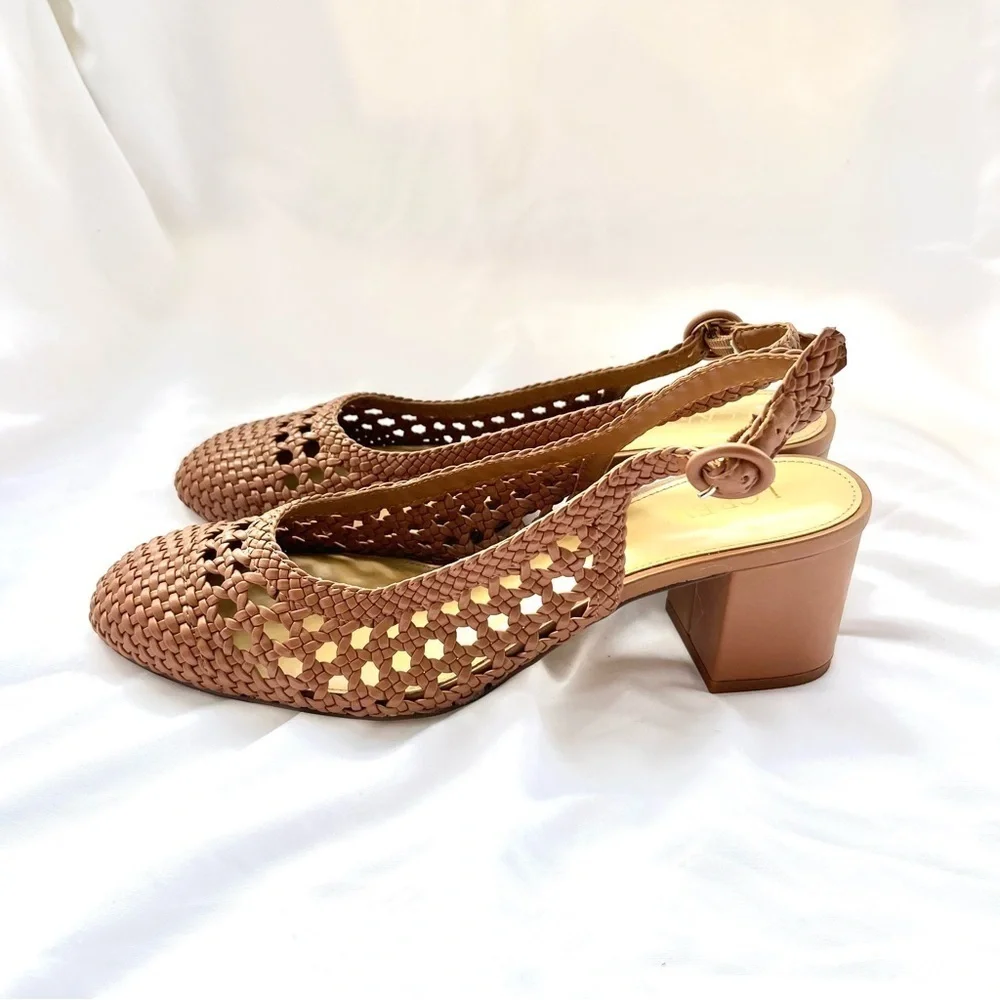 J.CREW | NWOT CAMEL BROWN WOVEN SLINGBACK PUMP HEELS SIZE 9